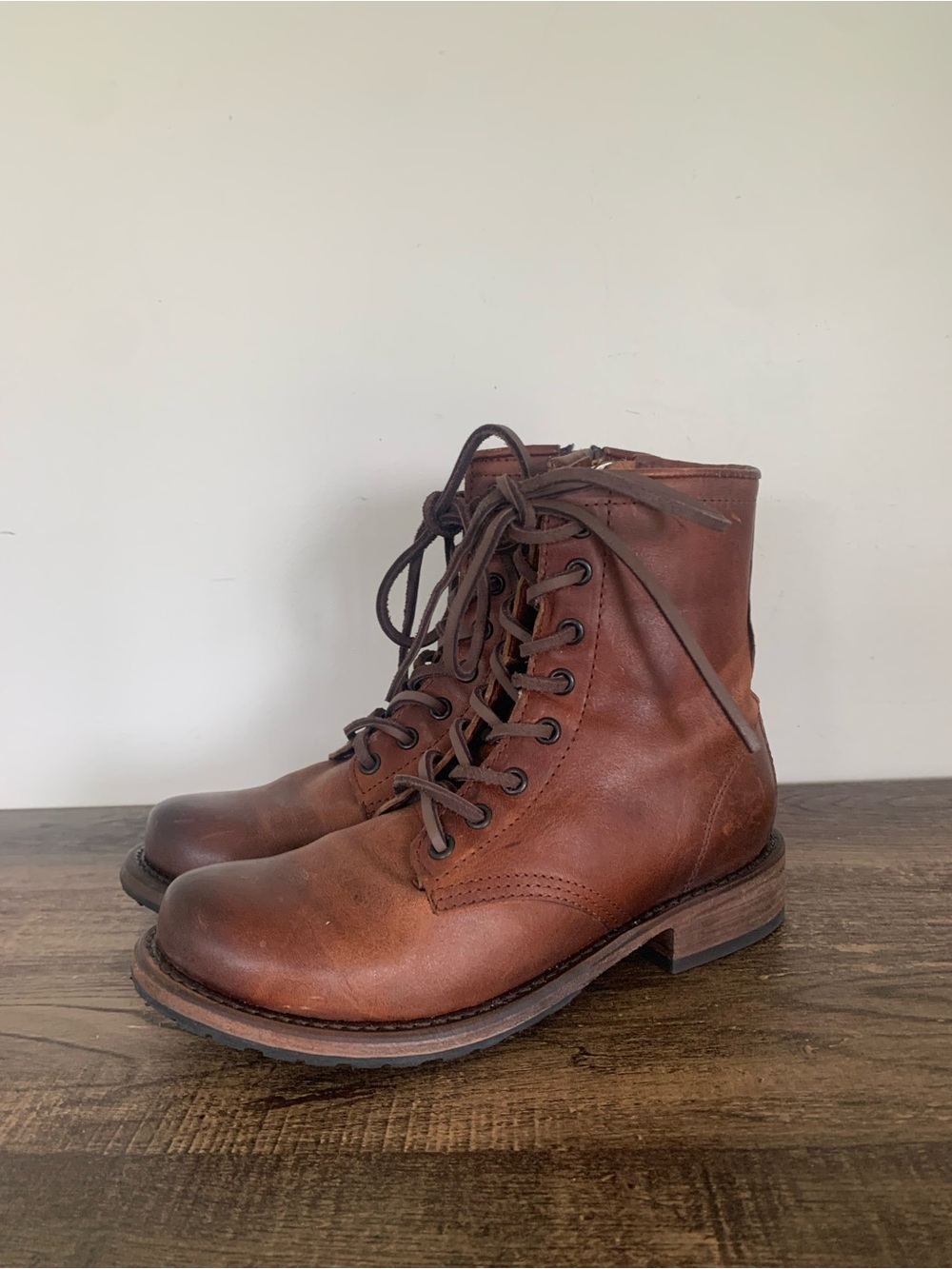 Freebird Manchester Combat Boots Brown Leather Lace Up Zip Women's US Size 6